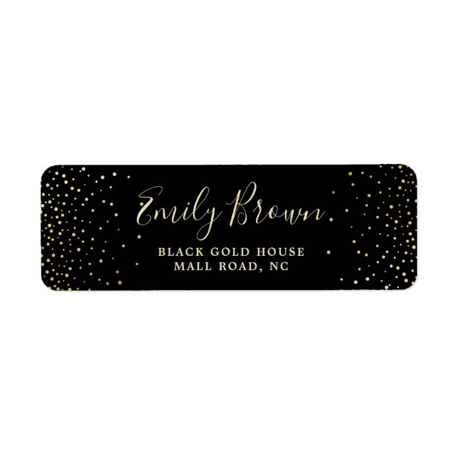 Black Gold Glitter Confetti Return Address Label (Front)