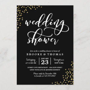 Black Gold Glitter Confetti Wedding Shower Invitation