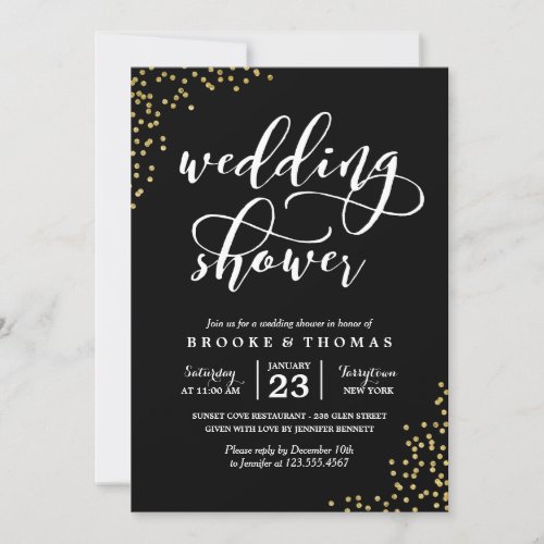 Black Gold Glitter Confetti Wedding Shower Invitation
