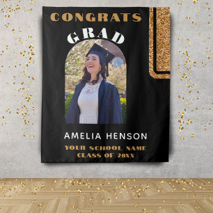 Black Gold Glitter Congrats Grad Photo Backdrop