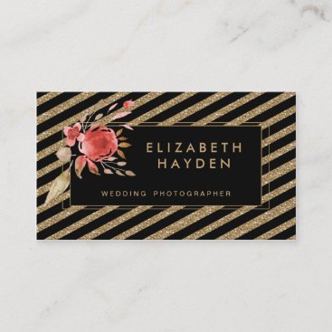 black gold glitter coral Floral business card