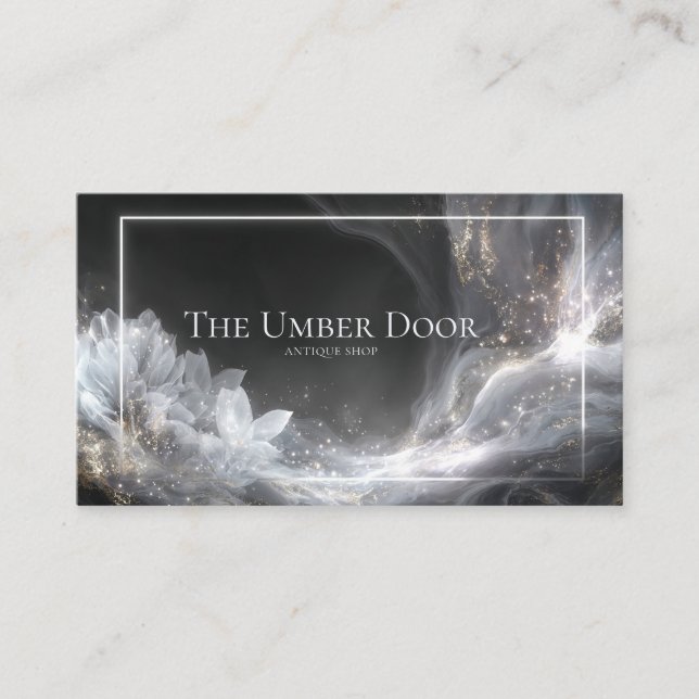 Black Gold Glitter Cosmic Floral Geometric Business Card (Front)
