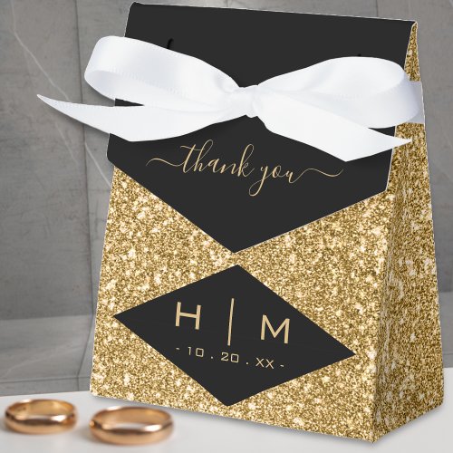 Black  Gold Glitter Cute Chic Thank You Wedding Favor Boxes