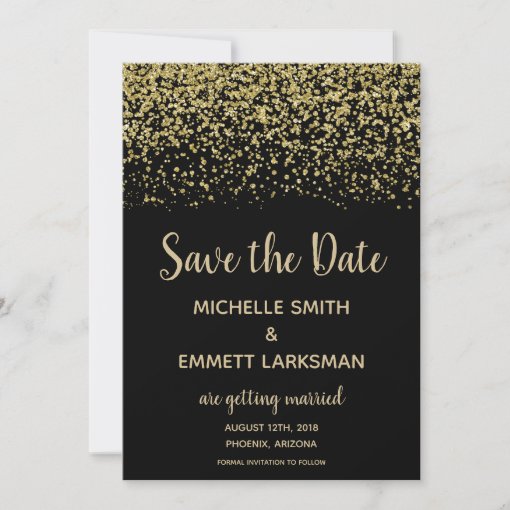 Black Gold Glitter Diamond Elegant Save the Date Invitation | Zazzle