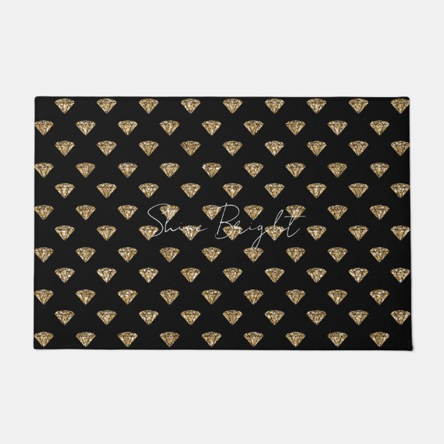 Black Gold Glitter Diamonds         Doormat (Front)