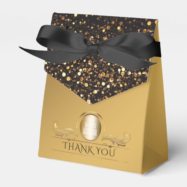 Black Gold Glitter Diamonds Wedding Thank You Favor Boxes (Front Side)