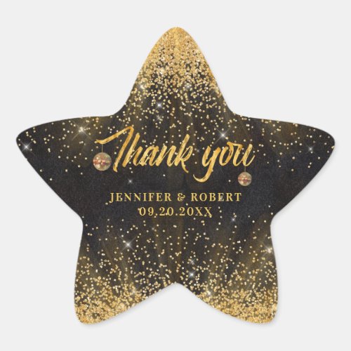 Black Gold Glitter Disco Balls Wedding Thank You Star Sticker