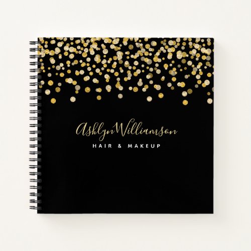 Black gold glitter dots hair stylist makeup artist notebook