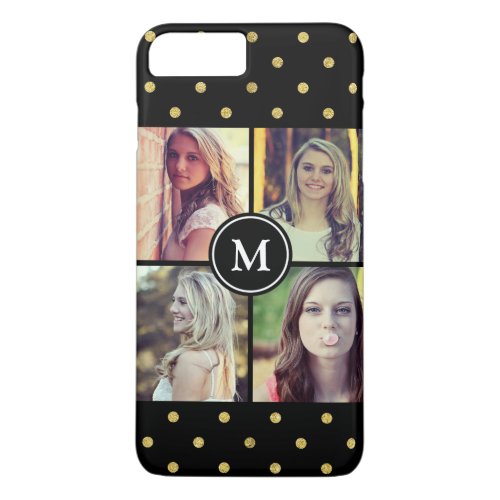 Black Gold Glitter Dots Photo Collage Monogrammed iPhone 8 Plus7 Plus Case