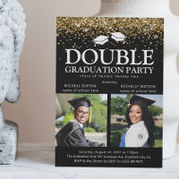 Black & Gold Glitter Double Graduation Photo Grads