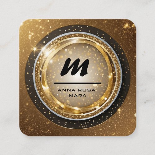  Black Gold Glitter Dramatic Glam AP65 Square Business Card