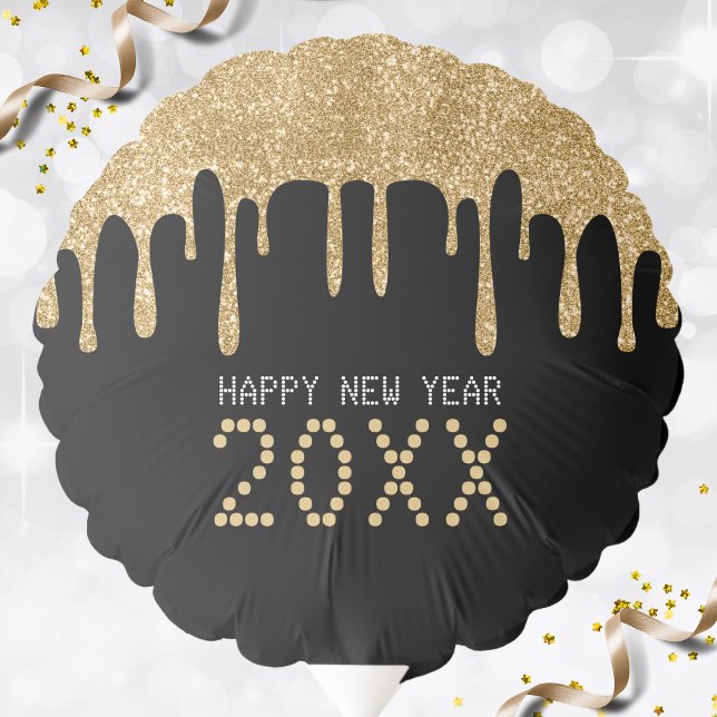 Black & Gold Glitter Drip Happy New Year 2024 Balloon (Black & Gold Glitter Drip Happy New Year 2024 Balloon)
