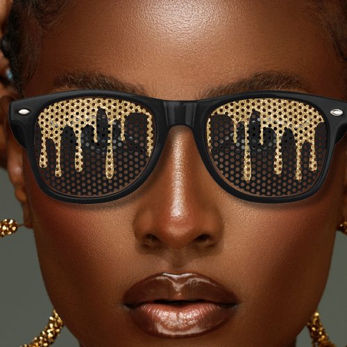 Black  Gold Glitter Drip Retro Sunglasses