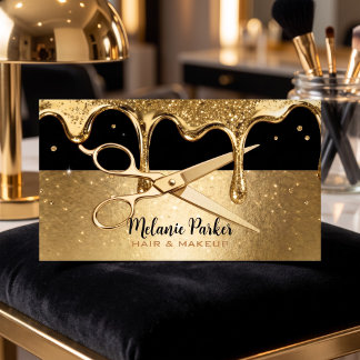 Black & Gold Glitter Drip Shears Business Card