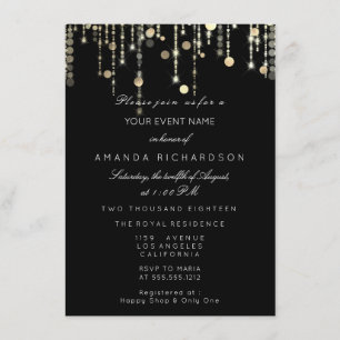 Black Gold Glitter Drips Birthday Graduation Party Invitation