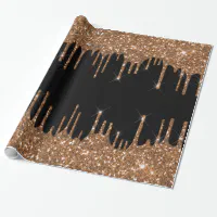 Black gold glitter drips sparkle glam wrapping paper, Zazzle