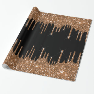 Black gold glitter drips girly luxury wrapping paper