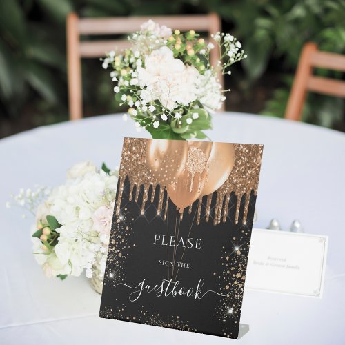 Black gold glitter drips guest book sign