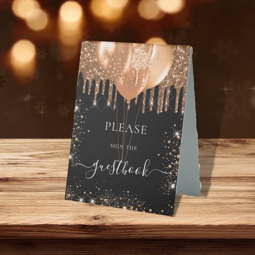 Black gold glitter drips guest book sign