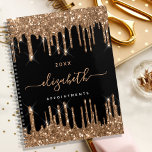 Black gold glitter drips monogram name 2024 planner<br><div class="desc">An elegant black background with faux gold glitter drips, paint dripping look. Personalize and add a year, name and a title. The name is written with a golden large modern hand lettered style script. Perfect for school, work or organizing your personal/family life. To keep the swashes only delete the sample...</div>