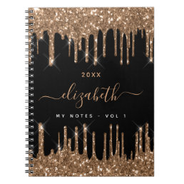 Black gold glitter drips monogram name notebook