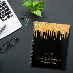 Black gold glitter drips monogram planner
