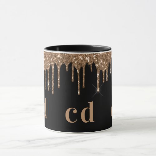Black gold glitter drips monogram sparkle elegant mug