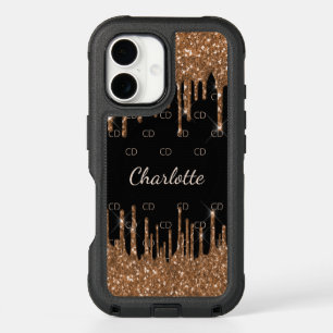 Black gold glitter drips name script elegant iPhone 16 case