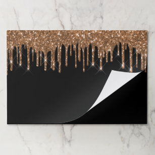 Black gold glitter drips party paper placemat