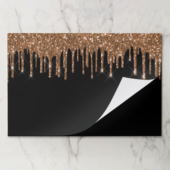 Black gold glitter drips party paper placemat (Folded)
