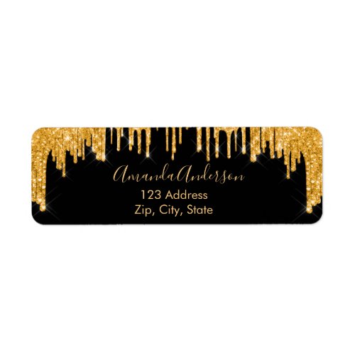 Black gold glitter drips return address label