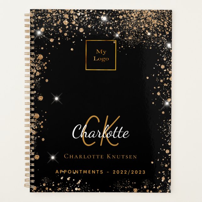 Black gold glitter dust business logo 2026 planner (Front)