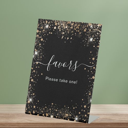 Black gold glitter dust favors sign