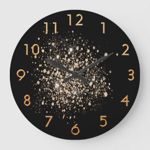 Black gold glitter dust large clock