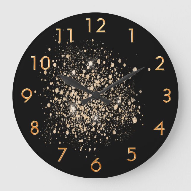 Black gold glitter dust large clock (Front)
