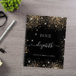 Black gold glitter dust monogram name script 2025 planner<br><div class="desc">Black background, white text. Decorated with faux gold glitter dust. Personalize and add a year, your first name and a title. The name is written with a modern hand lettered style script with swashes. To keep the swashes only delete the sample name, leave the spaces or emoji's in front and...</div>