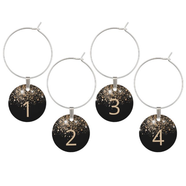 Black gold glitter dust number birthday wine charm (Staggered)