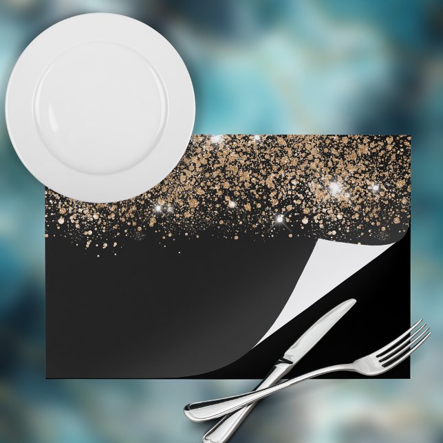 Black gold glitter dust party paper placemat (Creator Uploaded)