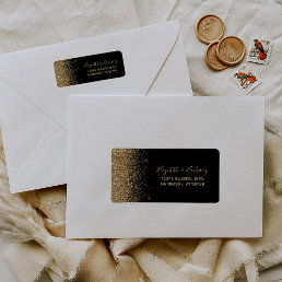 Black Gold Glitter Edge Wedding Return Address Label