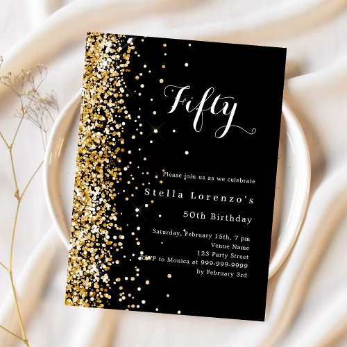 Black gold glitter elegant  birthday invitation