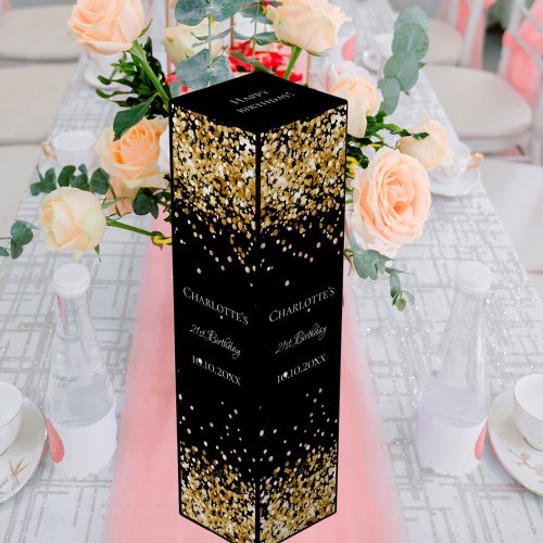 Black gold glitter elegant birthday wine box