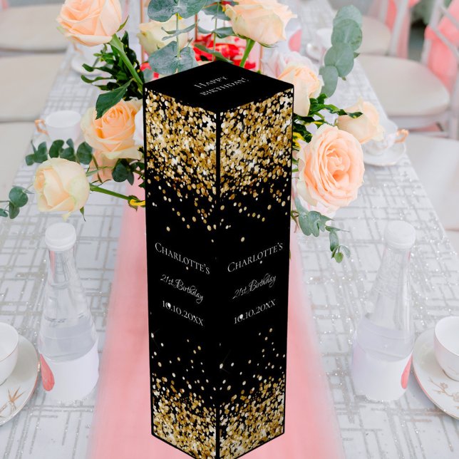 Black gold glitter elegant birthday wine box (Creator Uploaded)