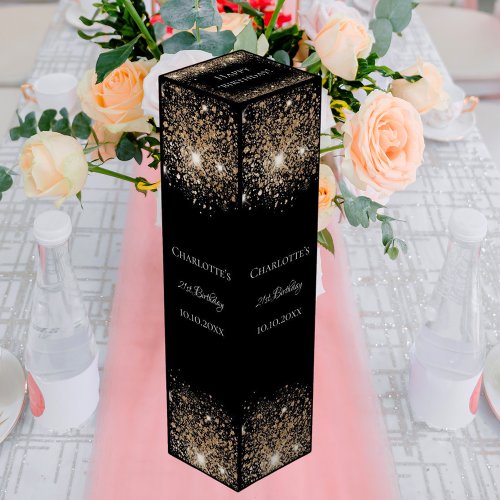 Black gold glitter elegant birthday wine box