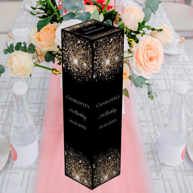 Black gold glitter elegant birthday wine box (Creator Uploaded)