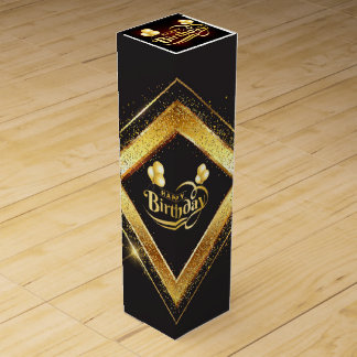 Black gold glitter elegant birthday wine  Gift Box