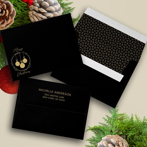 Black Gold Glitter Elegant Christmas Envelope