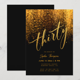 Black Gold Glitter Elegant Modern 30th Birthday Invitation