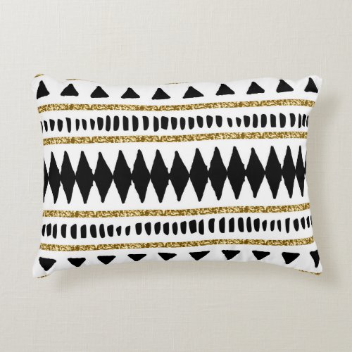 Black Gold Glitter Ethnic Pattern Accent Pillow