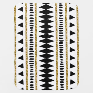 Black Gold Glitter Ethnic Pattern Baby Blanket