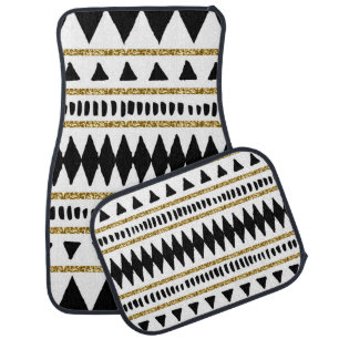 Black Gold Glitter Ethnic Pattern Car Floor Mat